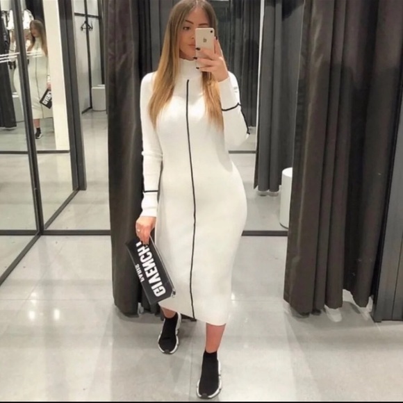 Zara knit Ecru ribbed dress - Picture 4 of 8